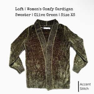 Loft | Women’s Cardigan Sweater Cozy Chenille Knit Winter | Olive Green Size XS